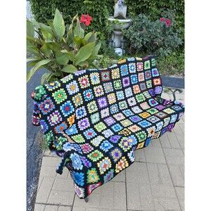 Vtg 80s Handmade Crochet Afghan Rectangular 69" X 48"  Classic Granny Square